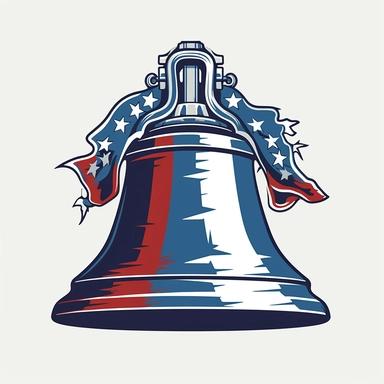 the liberty bell, clipart, vector art, red and white and blue lighting, white background