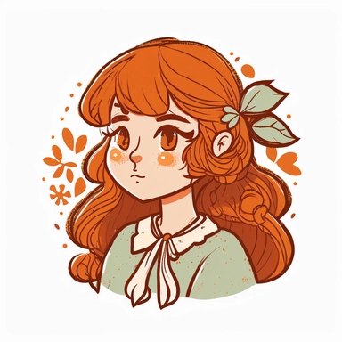 Unique Super Adorable little cute bueautifull cottagecore Girl with orange hair portrait Clipart on white background, character design, warm tones and orange colors, orange and blue tones, gouache painting, cel shading, vector, clipart, 8k, line art, sacred geometry, minimal, png, transparent background, In the style of studio ghibli screenshot, joey chou, ghibli style, miyazaki, Ryo Takemasa, xuan loc xuan, Lisa Audit, Anastasia Suvorova, Jon Klassen, greg tocchini, ultra - detailed, best quali