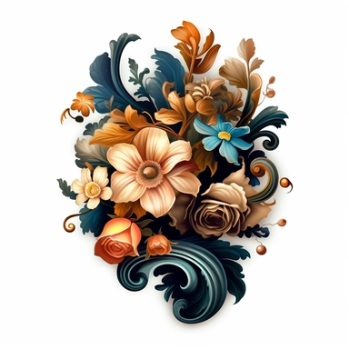 floral clip art flower vector floral design on white background 3cs, in the style of alexander jansson, dark navy and brown, baroque ornamental flourishes, serge marshennikov, meticulous design, skillful composition, high resolution
