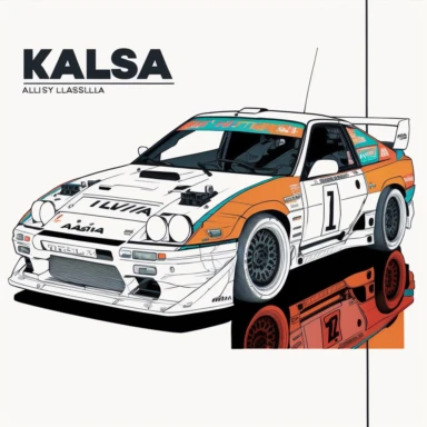 rally car, look like nissan, line art, coloring page, printable, thin lines, no details, no shadow, crisp lines, illustration, vector, clipart
