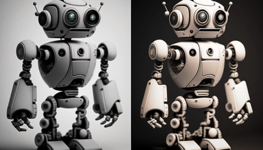 a clipart robot evolving into realistic friendly AI android