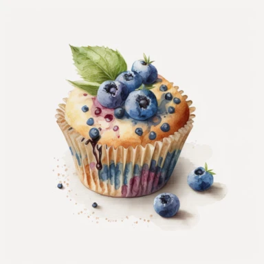 watercolour miniature muffin with blueberries clipart in white background