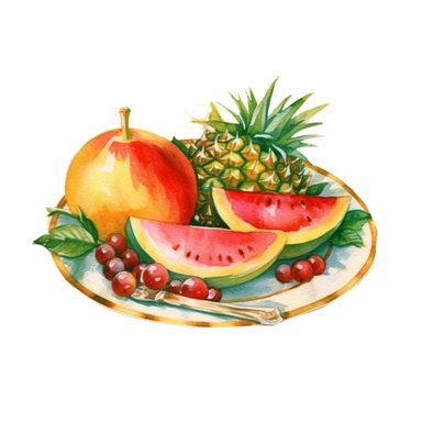 watercolor clipart of Christmas banquet, red green gold colors, isolated on white background