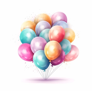 create cute soft colors and party balloons, 2D and clipart on white background