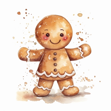 watercolor cute Christmas themed gingerbread man clipart, neutral colors, vector, realistic, white background, no background, hd