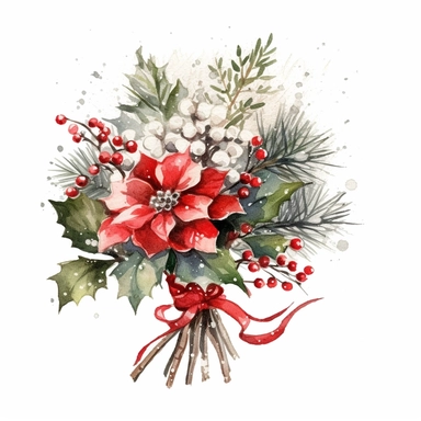 watercolor style, elegant christmas, clipart, isolated on white background, 4K
