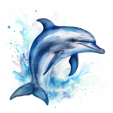 watercolor happy dolphin clipart, blue whale clipart , original hand drawing, style of the artwork, mood of the artwork, white background, 8K quality, ultra detailed , clipart, white background, High Quality, ultra detailed