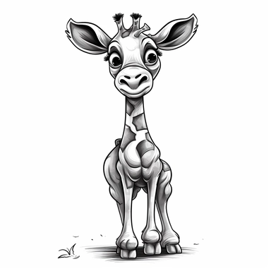 pixar baby happy Giraffe clipart, simple line art, monocromatic, isolated on white background, color image, full body, stroke line art, for toddler coloring, 8k, Sticker