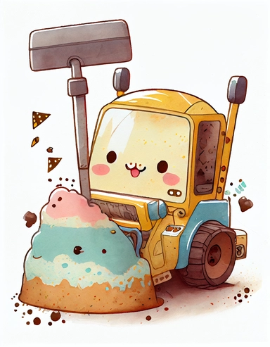 detailed watercolor kawaii bulldozer, isolated on a white background, clipart
