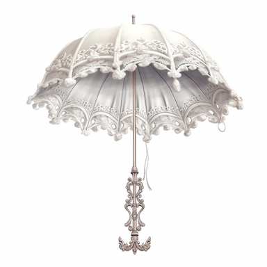 pretty white pohotorealistic victorian parasol with ruffles and lace on the edges for clipart on a white background