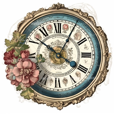 Vintage Victorian clock face, white background, clip art, colored