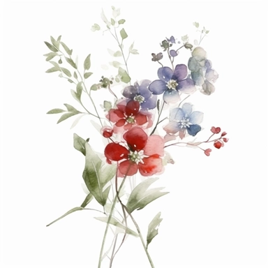 small red flower bouquet, delicate red flower, elegant, in the style of watercolor painting, etsy clipart, marriage flower clipart, white background, red flowers