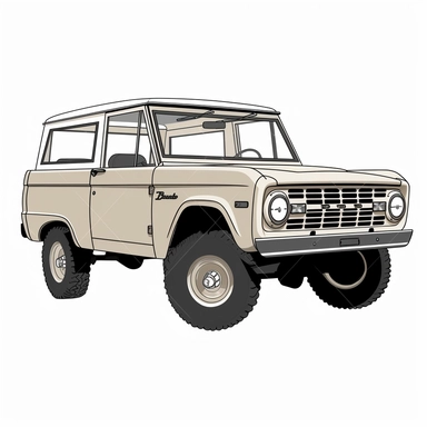 Style clipart, on a white background, vector, vector illustration, Sahara Beige, 1966 Ford Bronco Half Cab Pickup, svg