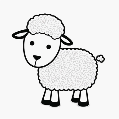 Simple outline of a Lamb, coloring page, kids cartoon, minimalist, black on white, lineart, 2d flat file, silhouette, clipart, uninterrupted outline as in an svg, perfect outline corners, make it an outline svg and fill color white, exact outline, the line should not be thickened, the line should not be thicker or thinner, the outline of the line should be thin, maximum 1 millimetre