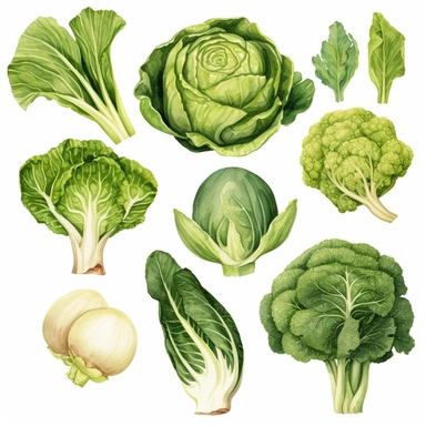 Green vegetables watercolor illustration. Food hand drawn clipart collection. Botanical elements clipart set. Leek, celery, bok choy, cabbage. cucumber, artichoke, cauliflower clip art