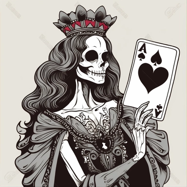clipart sketch of skelton queen of hearts black and grey