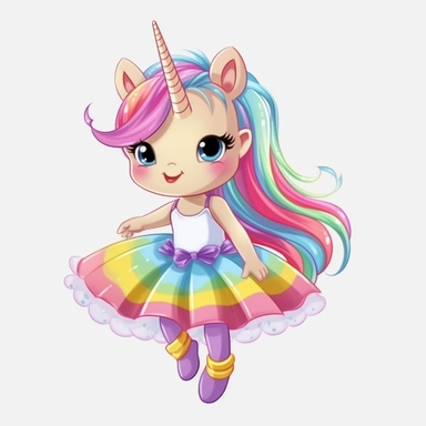 cartoon unicorn ballerina wearing a tutu and ballet shoes rainbow no background clipart