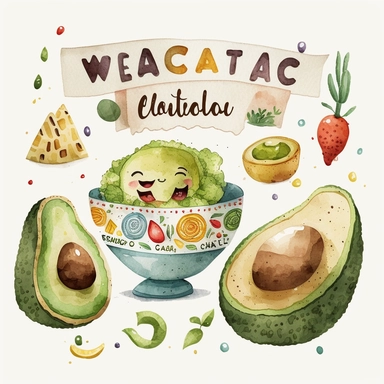 mexican guacamole, watercolor clipart, cute, nursery art, white background