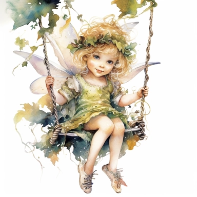 an insanely cute two years old girl as a garden fairy sitting on s swing which is hanging from a tree branch ,magical , Fantasy ,a fairy word scene, painted by ann buccarelli, watercolor, white background, watercolour, insanely detailed, on white background, amazing colour combo , with detailed watercolor , bec winnel, intricately textured, close up, walter Langley, lucy grossmith, heavy impasto technique, detailed shading, atmospheric watercolours, on white background clipart