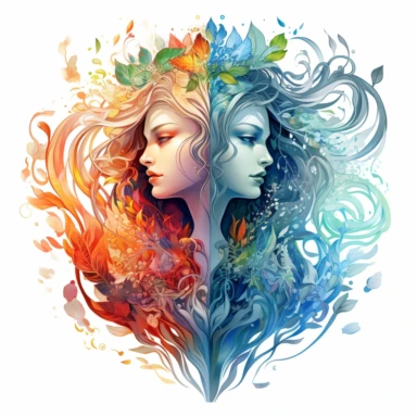 Ethereal nature elemental witches, representing (earth, fire, water and air )Clipart sheet in the style of Anna Dittmann, vivid, separated with a margin, white background