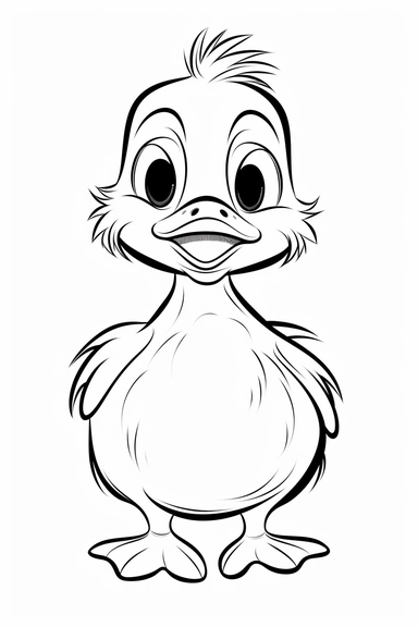 pixar Duck clipart, simple line art, monocromatic, isolated on white background, color image, full body, stroke line art, for toddler coloring, 8k