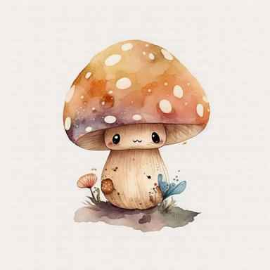 wild mushroom, archive illustration, cute, watercolor, white background, clipart