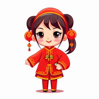 Clip art Chinese New Year costume, flat color, thick lines, cute cartoon white background 8k,--q3