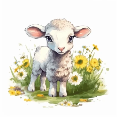 cute lamb grazing in the meadow clipart, original hand drawing, watercolor, understated and flawless for t shirt and cup printing, happy cute smily, transparent background, realistic painting, portrait without writing , style of the artwork, mood of the artwork, vector, contour , white background, 8K quality, ultra detailed , without signature and without meaningless lines, clipart, white background, High Quality, no writting background, no writting, ultra detailed, no symbol, without logo and e