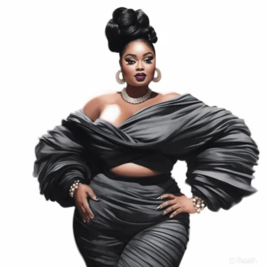 ?????socialite black woman bods, plus size, long massive braids, full glam, fashion icon, talented and good vibes, dressy pant and couture frilly fliiw top, clipart, white background