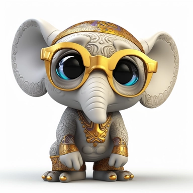 sticker clipart cartoon of a cute elephant cub with sun glasses, dressed with tribal african gear,Ankh, and African masks, 3D, disney pixar style, puppy eyes, looking at athe camera, white background ,high definition, high resulotion, highly detailed, 16K, 4:7