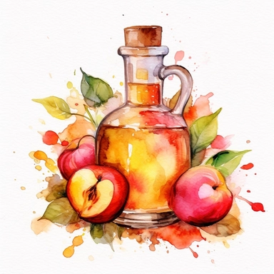 clipart on white background of Apple Cider Vinegar drawn with watercolors, aquarell
