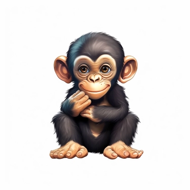 create a digital clipart of a baby chimpanzee, cartoon style, white background, 4k