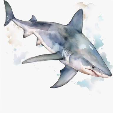 watercolor, Hammerhead Shark png Full body realistic cartoon in 32K UHD cute. 15 cm thick outline. There was no shadow on the ground. 8k with realistic watercolors and detailed illustrations. PNG clipart, transparent white background