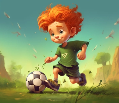 clipart of a little boy playing soccer, in the style of animated gifs, ambitious, commission for, green and amber, folk/naïve:, ron english, donald pass