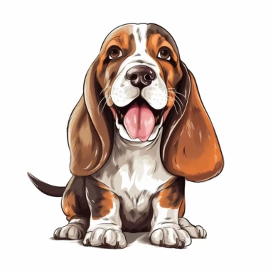 Cute happy baby Basset Hound clipart, on white background with margins,vector