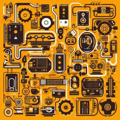 clipart of various electronic devices, in the style of mechanized abstraction, interlocking shapes, alchemical symbolism, creative commons attribution, steampunk inspiredimage of some type of devices, in the style of interlocking archetypal symbols, electronic circuit, molecular, robotic motifs, symbolic nabis, monochrome dark blue pallet