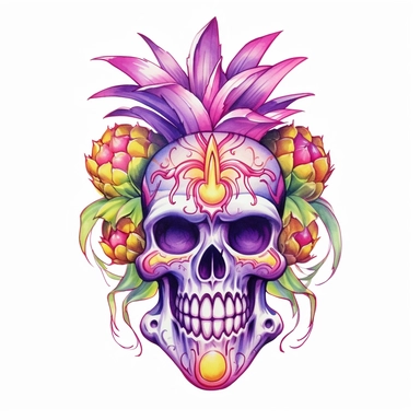 watercolor sultan aliyah tattoo pineapple flower, in the style of colorful cartoon, skull motifs, joe jusko, light orange and magenta, ritualistic masks, organic material, manapunk Clipart desert cartoon t-shirt graphic, vector,contour, isolated on a white background
