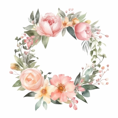 elegant Mother’s Day wreath ,watercolor clipart ,minimalist ,beautiful colors,isolated white background,8k