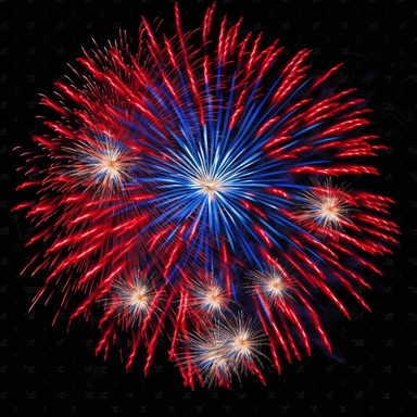 hd clipart individual red white blue fireworks pictures, black background,