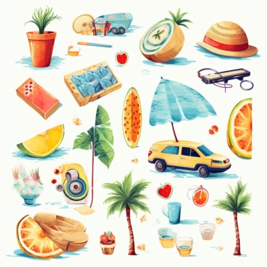 summer holiday icons and illustrations clipart