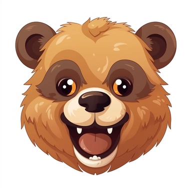 fantasy happy cute bear face, cartoon, clipart, mascot, isolated on white background