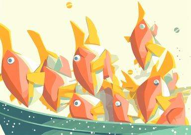 fishes clipart image baffido com, in the style of distorted perspectives, exaggerated forms, light yellow and light magenta, birds-eye-view, hanging scroll, close up, rectangular fields, blink-and-you-miss-it detail