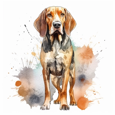 American English Coonhound dog, water color style, clipart, white background