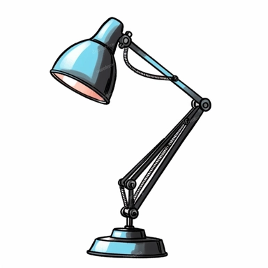 cartoon desk lamp drawing, illustration clipart, detailed, black outline, white background, digital art, watercolor