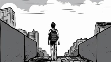 a man walking into, black and white, coloring page, clipart, minimalist style