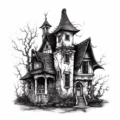 Witch House Creepy Gothic Clipart isolated on white background