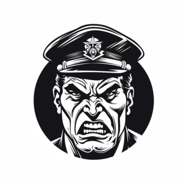 angry military officer , vintage, logo, clean, solid color, black and white color, clip art style, vector style, white background, i can't believe how cool this is