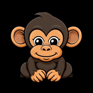 cute cartoon monkey clipart, black background,--no cut off edges