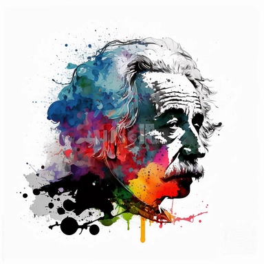 in memory einstein, RIP, in 1954, in watercolor style clipart, darker tones, high contrast, white background