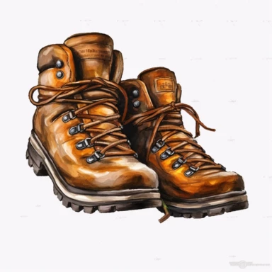 hiking boots, clipart, white background, realistic